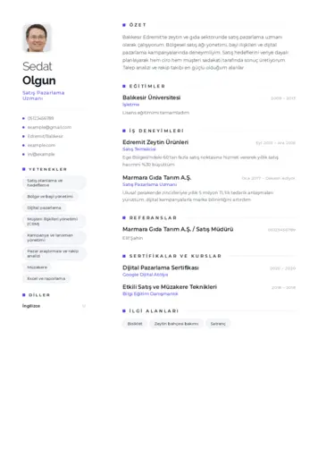 Satış Pazarlama CV Örnekleri cv indir